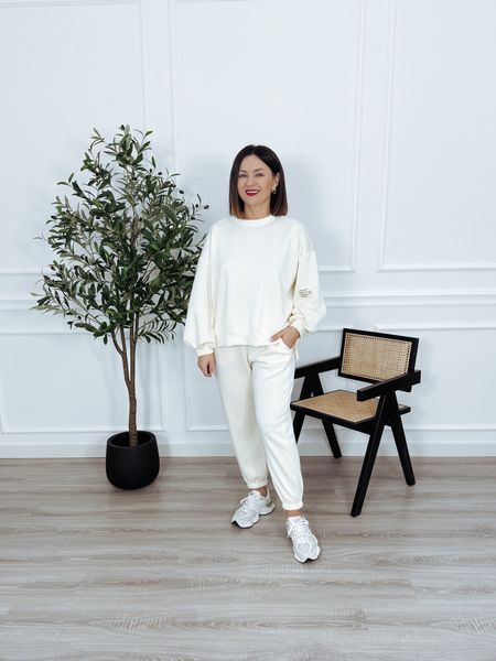 Komplet bluza + spodnie śmietanka ARIA II - materiał MASEŁKO