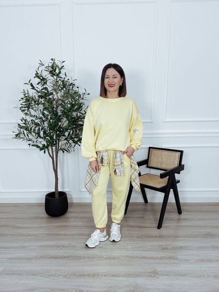 Komplet bluza + spodnie pastelowy żółty ARIA II - materiał MASEŁKO