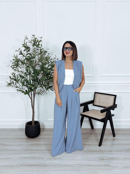 Komplet z rayonu kamizelka + szerokie spodnie niebieski LEYLA - PRE ORDER wysyłka 02-03.04.