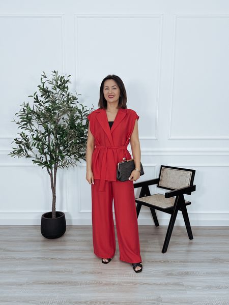 Komplet kamizelka + długie spodnie jasne czerwony MODERN