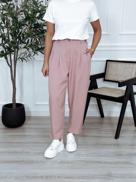 Spodnie materiałowe z wysokim stanem zgaszony róż BRUNO