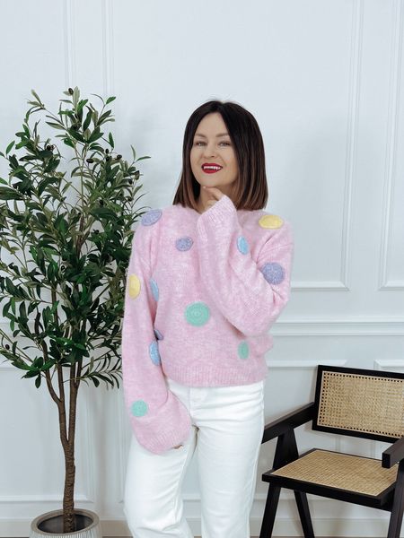 Sweter z wełną w kolorowe kropki różowy PINKY