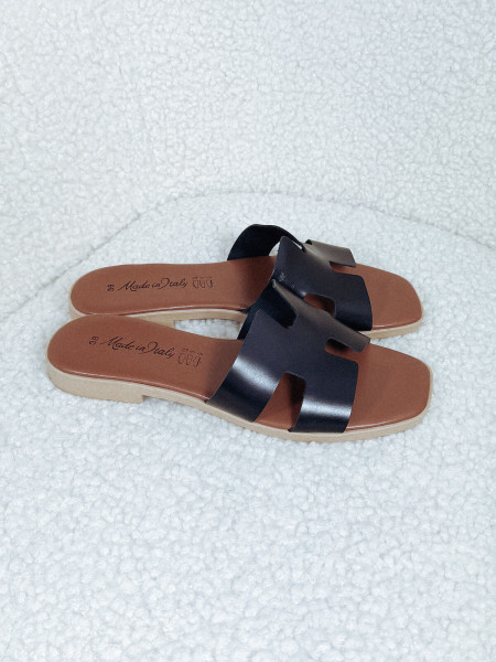 Włoskie klapki ze skóry naturalnej czarne VERONA ♡