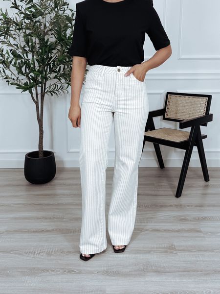 Spodnie kremowe w prążek KASEL