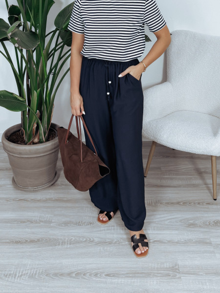 Szerokie długie spodnie granatowe JUSTA