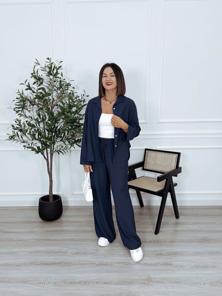 Komplet z wiskozy koszula + spodnie granatowy CEDRO