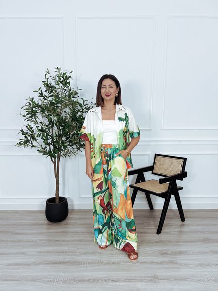 Komplet bawełna i len koszula + spodnie tropikalny wzór PABLO