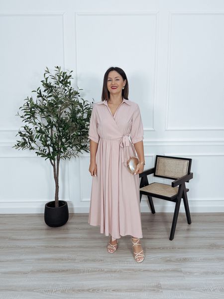 Sukienka maxi kopertowa z wiskozy puder róż HOLLY