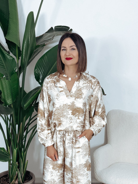 Bluzka premium z jedwabiu i wiskozy beżowa JOVITA