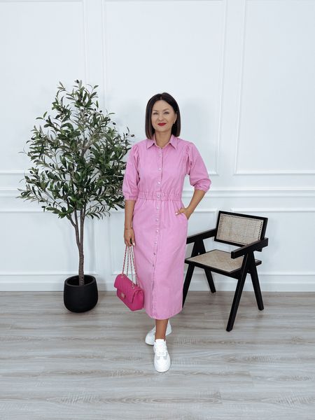 Sukienka midi jeansowa różowa KEYSE