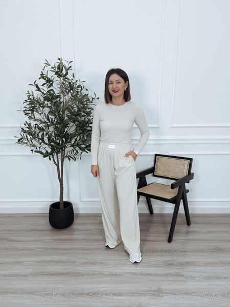 Komplet dzianinowy | bluzka + spodnie | beżowy JUDITH