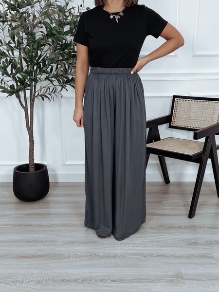 Szerokie spodnie z wiskozy grafit OLIVIA