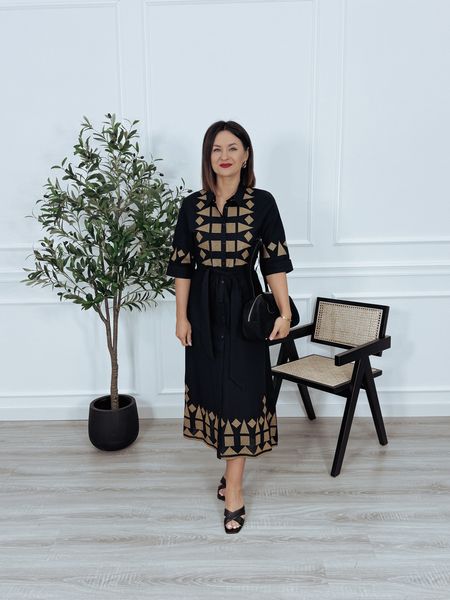 Szmizjerka premium bawełniana w haftowane geometryczne wzory czarna HOLLY