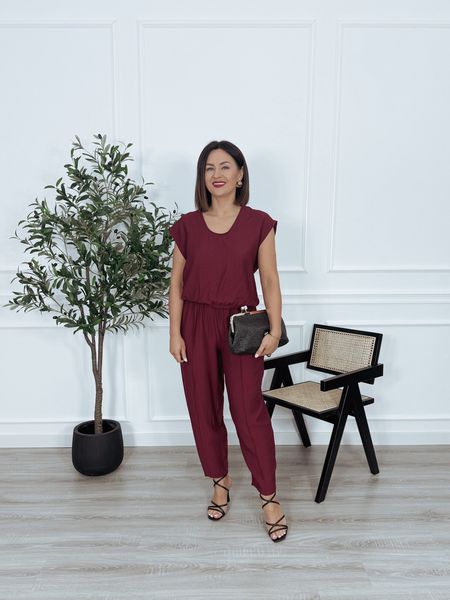 Komplet bluzka bez rękawów + spodnie balloony bordo BAROZZI