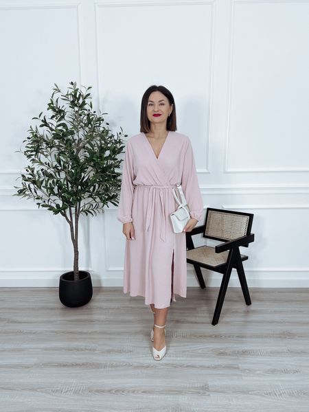 Sukienka z długim rękawem puder róż LOREN