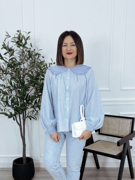 Koszula oversize z kołnierzem w kratkę błękitna VIKI