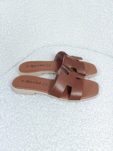 Włoskie klapki ze skóry naturalnej brązowe VERONA