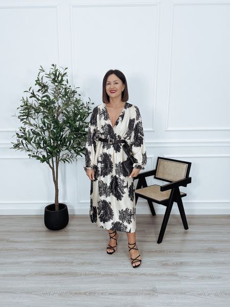 Sukienka maxi | większy standard | wiskoza i jedwab beżowo-czarna ADDY