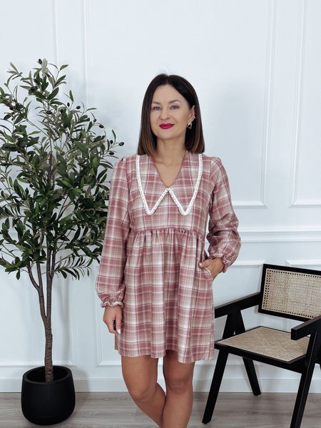 Sukienka premium polskiej produkcji w kratkę z wiązaniem róż GANNA