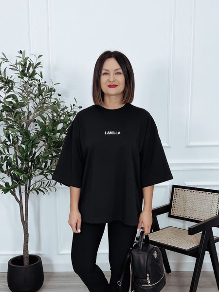 T-shirt oversize premium czarny z haftem LAMILLA