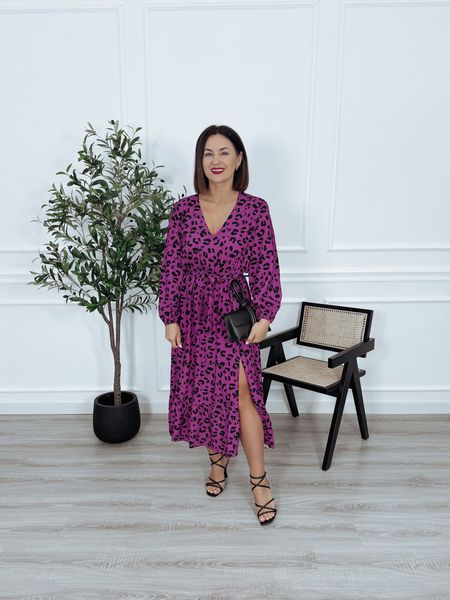 Sukienka midi z wiskozy fioletowa panterka ANKONA