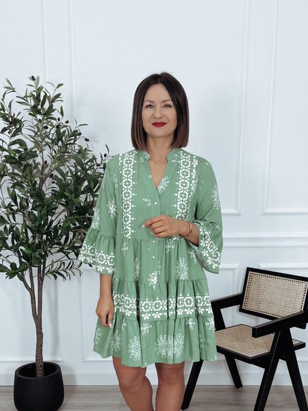 Sukienka zapinana na guziki zielona we wzorki LACE