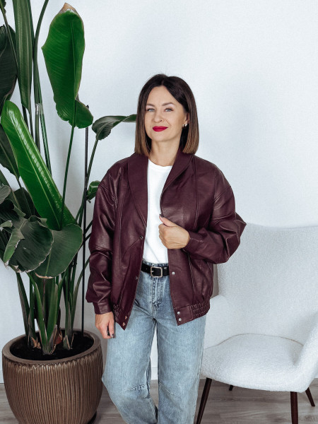 Kurtka oversize z eko skóry bordowa COLD