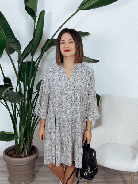 Sukienka z wiskozy w drobne kwiatki szara SILLY