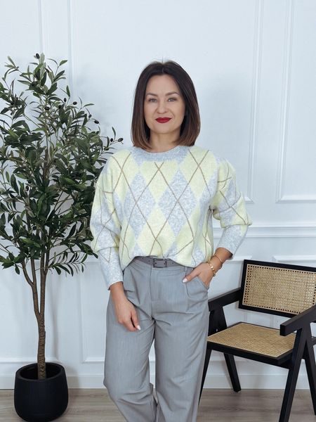 Sweter w romby szaro-żółty HUG