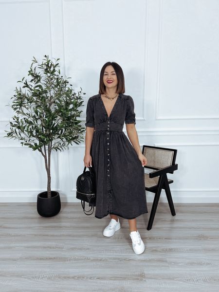 Sukienka maxi z jeansu rozkloszowana czarna CARMEN