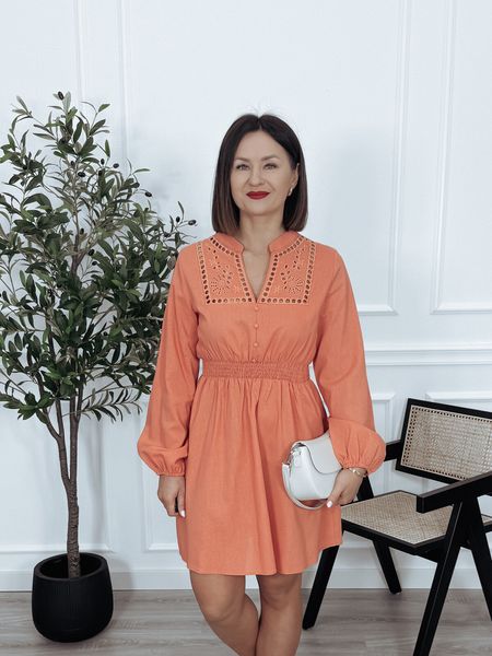 Sukienka len i wiskoza | ażurowy dekolt | marsala BUENO