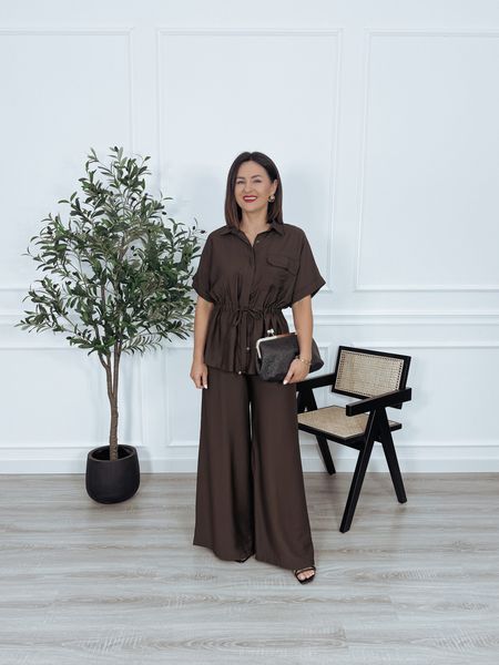 Komplet z wiskozy z szerokimi spodniami czekoladowy BOVA - PRE ORDER