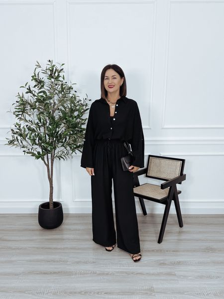 Komplet z wiskozy koszula + spodnie czarny CEDRO