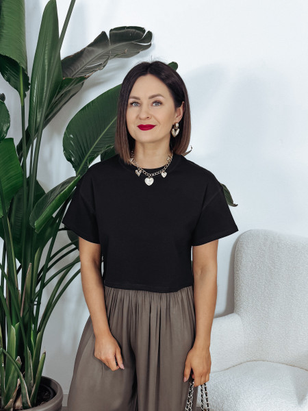 Krótki t-shirt z bawełny czarny FELIX