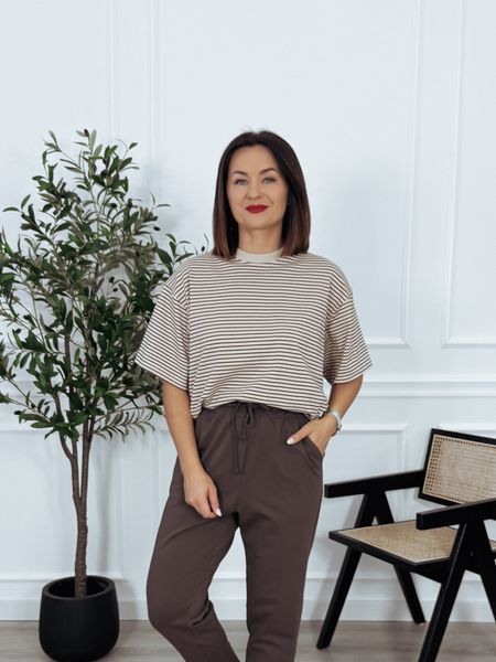 T-shirt w paski beżowo-brązowe IDAHO