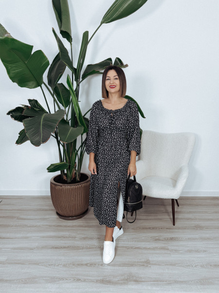 Sukienka midi czarna w kwiatuszki MORELITA