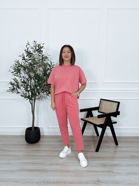 Komplet dresowy z bawełny cieniowanej koral LENIS