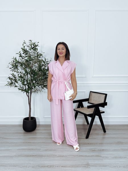 Komplet kamizelka + długie spodnie różowy MODERN