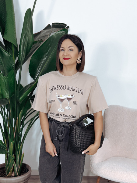 T-shirt premium z poduszkami i nadrukiem mokka ESPRESSO