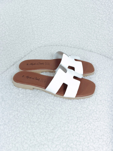Włoskie klapki ze skóry naturalnej białe VERONA ♡