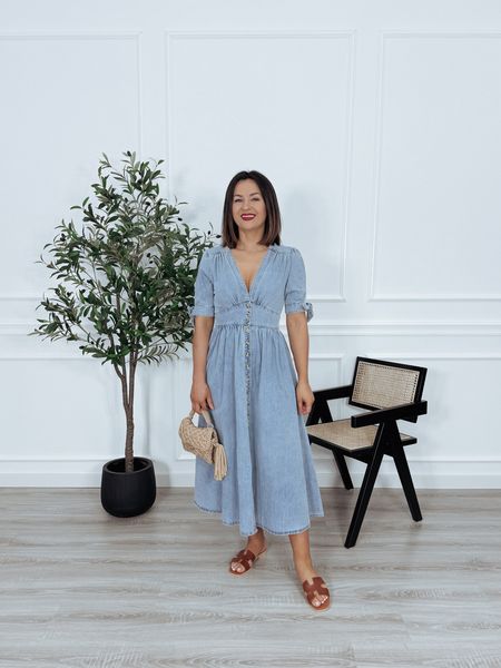 Sukienka maxi rozkloszowana jasny jeans CARMEN