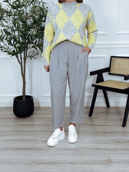 Spodnie materiałowe z wysokim stanem szare BRUNO