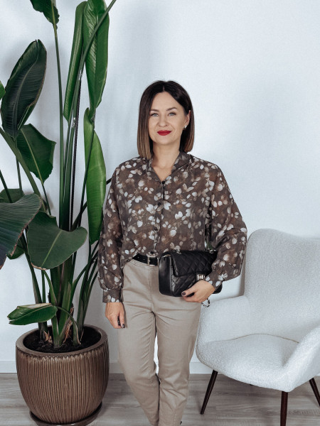 Koszula z tencelu w listki z brązem THEA