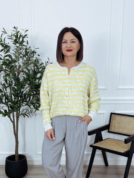 Kardigan w romby z wełną żółto-szare paski FREDDY