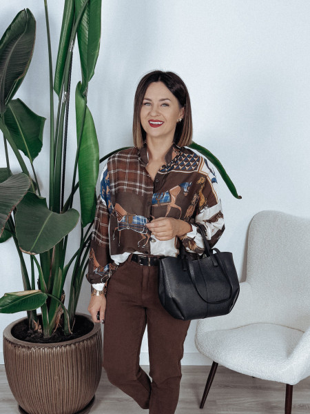 Koszula asymetryczna | bawełna i jedwab | konie czekoladowa SHIRA