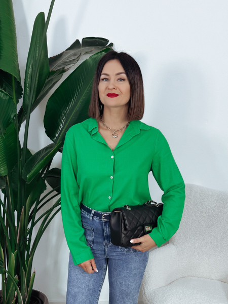 Koszula klasyczna | bawełna i len | zielona PURELLA