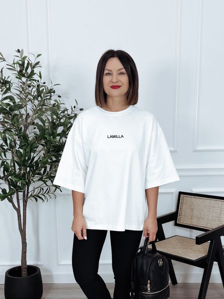 T-shirt oversize premium biały z haftem LAMILLA