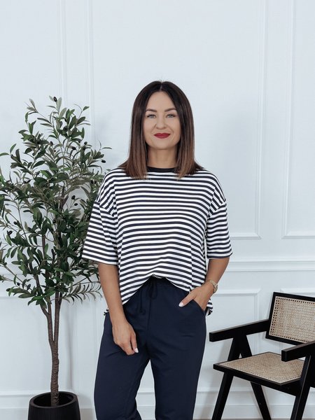 T-shirt w paski oversize granatowo-biały SOLEIL