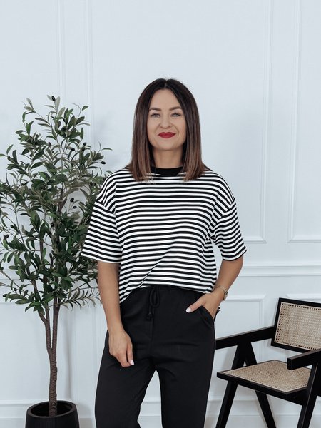 T-shirt w paski oversize czarno-biały SOLEIL