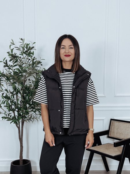 Kamizelka naturalny puch czarna FRINGE
